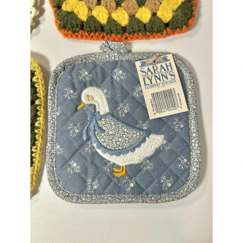 Pot Holders Crochet, Quilted Duck Granny Core Lot of 4 Some Handmade